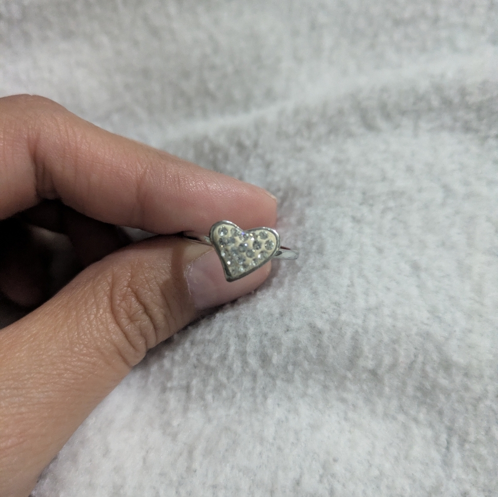 Glass Crystal Heart Ring Size 7